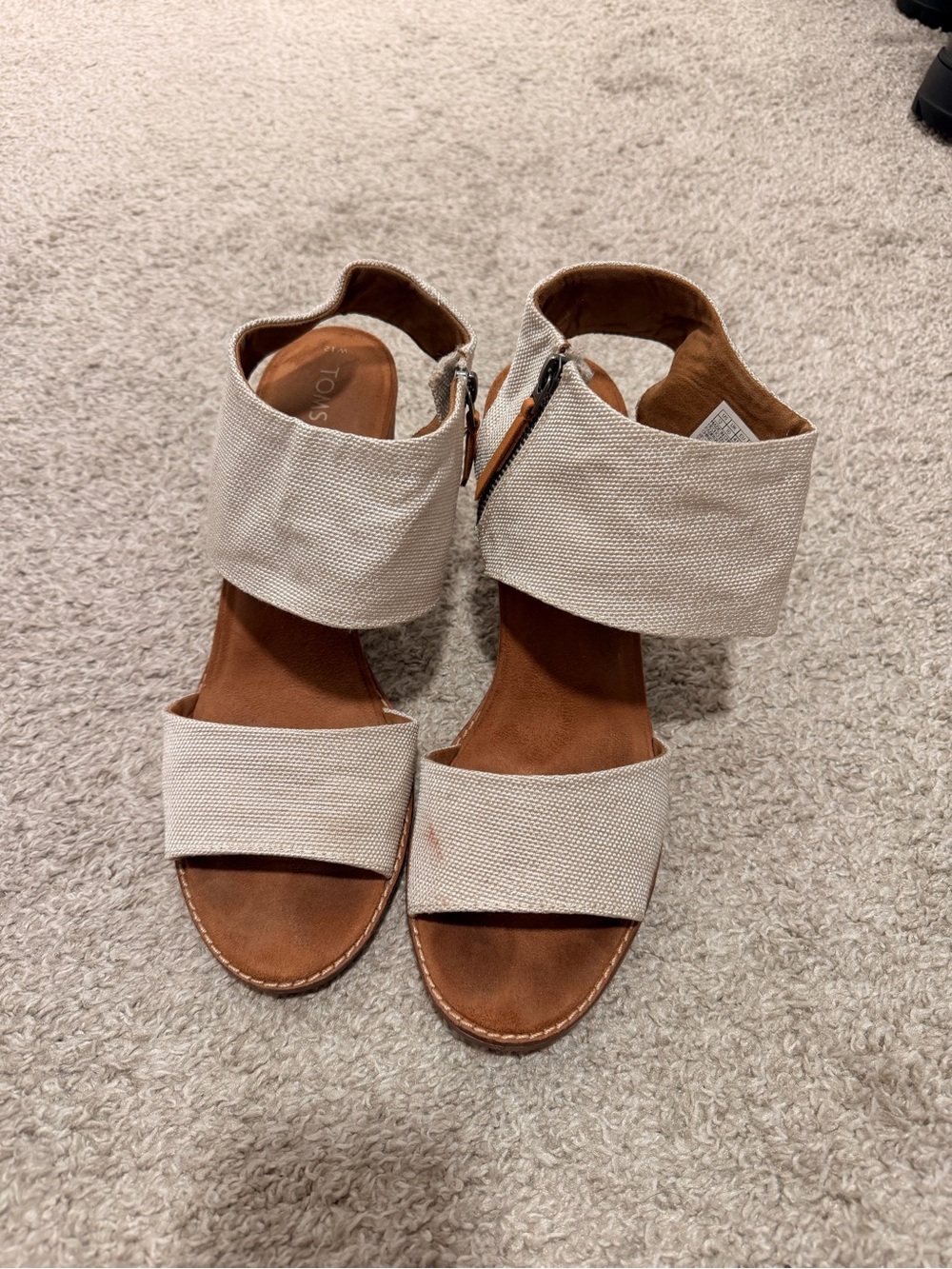 Toms Women's Cream Canvas Double-Strap Zipper Sandals